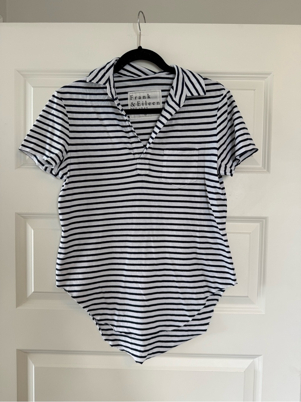 NWOT Frank & Eileen Charlotte Perfect Polo in Navy Stripe - Picture 2 of 5